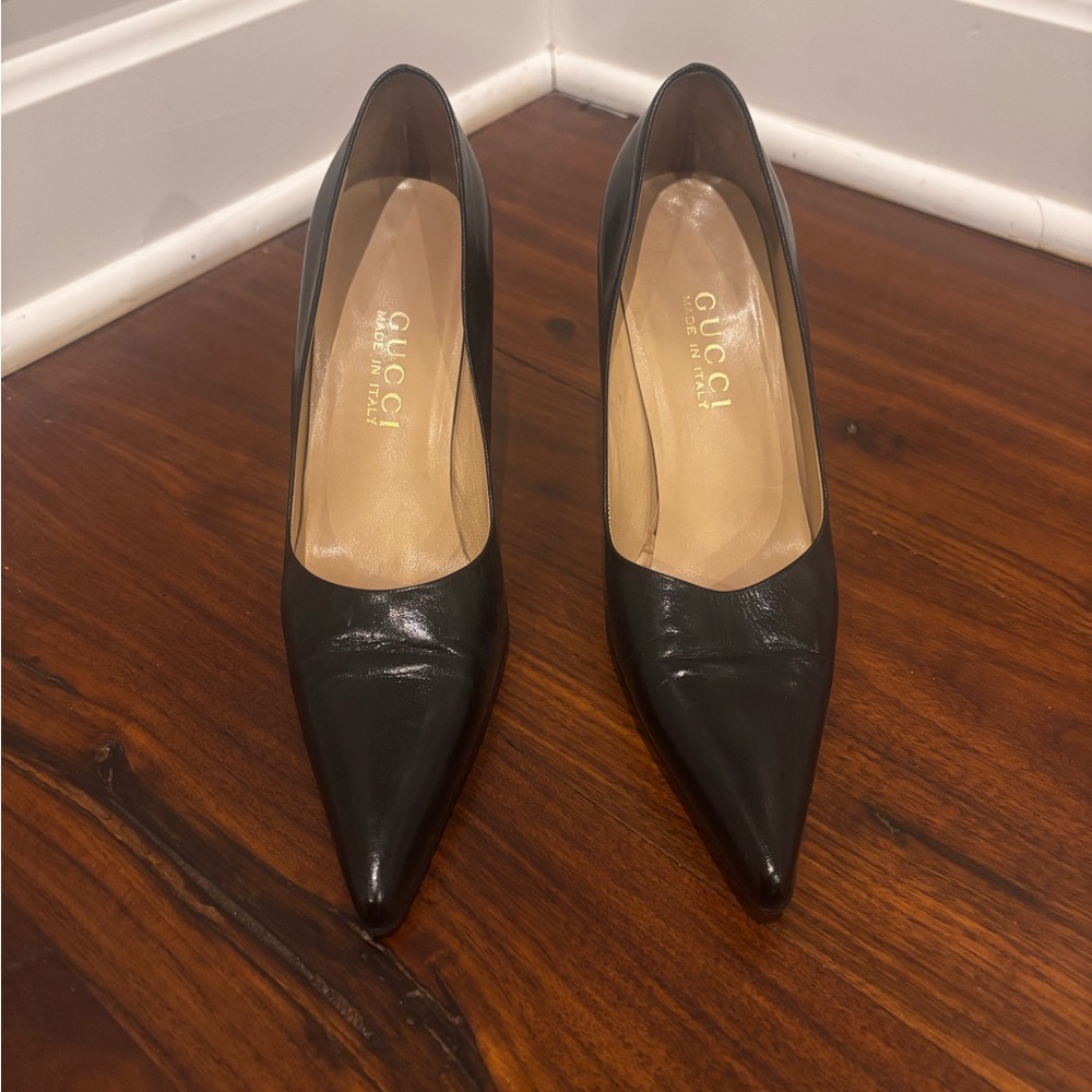 Gucci Black Leather Pointed Heels
